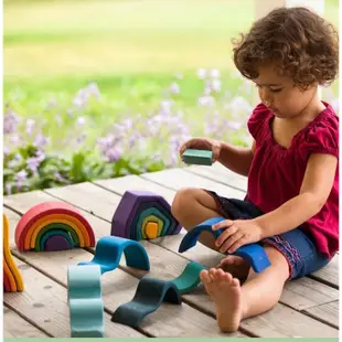 Familygongsi 蒙台梭利玩具元素彩虹堆垛機木製彩色積木彩虹玩具彩虹屋火海樹地球