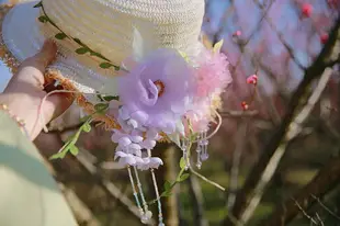 桃花流水 春季新款真絲燙花發飾原創手作流蘇頭飾漢服賞花發飾簪