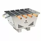 BBQ Tabletop Charcoal Grill Barbeque with 4 Skewers Stainless Steel Body