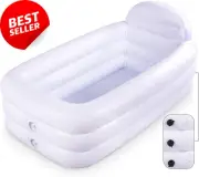 Inflatable Portable Bathtub, White Soaking Tub with Backrest, Home Spa