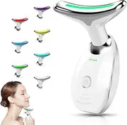 Facial Beauty Device, Face Massager Tool for Skin Care, Based on Triple Action LED, Thermal, and Vibration Technologies, Red and Blue LED Light, 7 Color Led Face and Neck Massager for Home Use