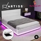 Artiss Bed Frame DOUBLE Size RGB LED Gas Lift Storage Mattress Base White LUMI