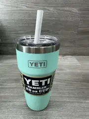 YETI RAMBLER 26 OZ. TUMBLER cup SEAFOAM with STRAW LID NEW Blue/green/touquise