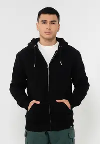 在飛比找ZALORA購物網優惠-Essential Borg Lined Zip Hoodi