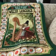 Vtg Welsh Tea Towel Clive Mayor British Travel Souvenir Cotton Welsh Language