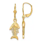 14K Yellow Gold 3-D Fishbone Leverback Earrings