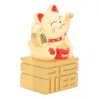 Solar Powered Waving Lucky Cat 4in Yellow Feng Shui Desktop Decor