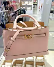 Michael Kors Reed Large Leather Belted Satchel Crossbody Handbag - Powder Blush