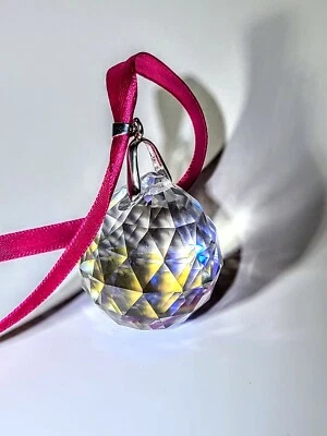 Crystal Ball Large 40mm AB prism Suncatcher with red ribbon, silver bali DIY
