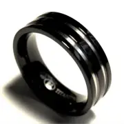 Black Plated TITANIUM Highly Polished BAND RING with Grooved Accents, size 13