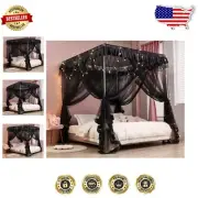 Elegant Black Bed Canopy for California King - Cozy Drapes & Easy Install