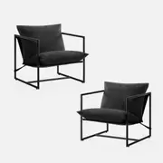 Zinus Aidan Sling Chair Set of 2 Metal Frame Armchair with Foam Cushion - Black