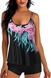 [Generic] Girls Tops Size 14-16 with Bra Women with Shorts Bathing Suits Plus Size Print Strappy Back Set Two Piece Swimsuits Swimdress Juniors Bathing Suits Tops