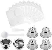 Reusable Capsules for Nespresso OriginalLine - 6pcs Espresso Refillable Pods Stainless Steel Coffee Pods Compatible for Nespresso Originaline Machine(6 Pods+200pcs Lids)