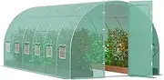 [VEVOR] Walk-in Tunnel Greenhouse, 19.4x9.7x7.4 ft Hoop House Greenhouse Tunnel, Plant Hot House with Galvanized Steel Frame, Green PE Cover, Swing Door and 12 Roll-up Windows for Outdoor
