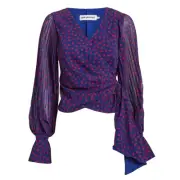 Self-portrait NWT Blue Pattern Chiffon Printed Wrap Blouse size 6