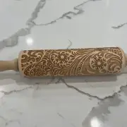 NEW Rolling Pin Embossed with FOLK FLORAL Pattern for Baking Engraved Cookies