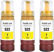 TAAUS 522 Ink Bottle Refill for Epson T522 Work with EcoTank ET-1110 ET-1810 ET-2710 ET-2720 ET-2810 ET-2811 ET-2820 ET-4700 ET-4800 Printers (3 Yellow)