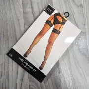 Ann Summers Black Fishnet Lace Top Hold Ups Stockings Size XXL