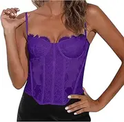 [bawilom] Lace Corset Tops for Women Sexy Spaghetti Strap Crop Top Mesh Lingerie Boned Bustier Y2K Cami Tops Party Clubwear