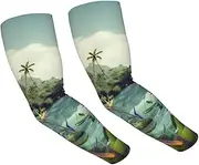 [FHEDVBN] Tropical Landscape Arm Sleeves Compression Arm Covers for Men Women Outdoor Sun Sleeves Cooling Sports Sleeve, Black