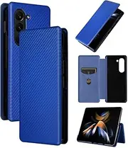 Flip Cover Type Carbon Fibre Phone Cover Compatible with Samsung Galaxy Z Fold5 Fold 5 SM-F946B Phone Case Anti-Fall Simplicity Folding Bracket Phone Shell (Blue,Samsung Z Fold5)