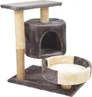 Cat Climbing Frame,Cat Tree Climb Tower,Kitty Condo,Pet Jumping Platform,Cat Tree,with 3Tier, Cave, Hammock, Pompoms,Interactive Resting Nest Bed Cave (Dark Grey)