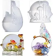 LET’S Resin Crystal Ball Resin Molds, Crystal Orb Decorative Statue Silicone Molds with Mushroom Stand and Bird Figurine,3D Sphere Epoxy Resin Molds for DIY Tabletop Decor, Housewarming Gifts