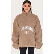 Taupe Quarter Zip Pocket Detail Fleece, Taupe