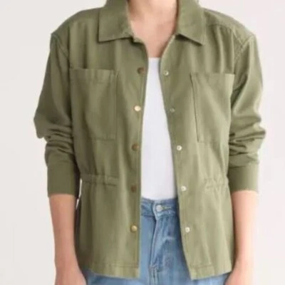 NEW! LUCKY BRAND Olivine Green Spread Collar Snap Close Pocketed Twill Jacket Md