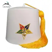 OES White Fez Hat with Case – Eastern Star Emblem Machine EMB All Size Available