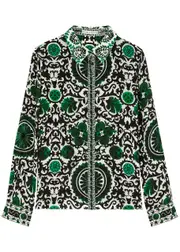 Alice + Olivia Willa Monarch Printed Silk Shirt - Green - S (UK8-10 / S) S (UK8-10 / S)