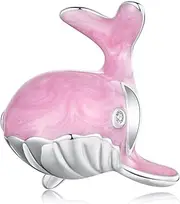 [Teleye] Pink Whale Charm 925 Sterling Silver Charm Fits For Pandora Bracelet Necklace,SCC2707, Cubic Zirconia, Created Cubic Zirconia