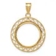 14K Yellow Gold Wideband Distinguished Coin Jewelry Polished And Diamond-Cut Fancy Wire 16.5mm Prong Bezel Pendant