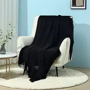 CREVENT Farmhouse Couch Sofa Throw Blanket for Bedroom Living Room Decoration, Soft Warm Cozy Light Weight for Spring Summer Fall (127x152cm Black)