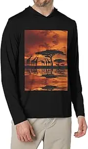 [JEJEA] Africa Giraffe Majestic Tree print Men's Shirts Long Sleeve Hoodies Fashion Tee Shirts,Causal Fit No Buttons T-Shirts
