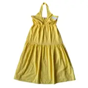 NEW Just Fab Dress 1X Sundress Yellow Fit Flare Maxi Halter Summer Spring W/ Tag
