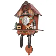 Antique Wooden Wall Clock Bird Time Bell Swing Alarm Watch Home Art8081