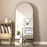 [Manocorro] 165x60cm Full Length Arched Mirror, Floor Mirror with Stand, Full Body Mirror, Hanging or Leaning Against Wall, for Bedroom Living Room Cloakroom (Black)
