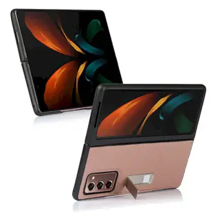 Samsung Galaxy Z Fold 2 5G 皮革保護殼真皮荔枝紋折疊手機殼手機套保護套背蓋支架皮套保護殼