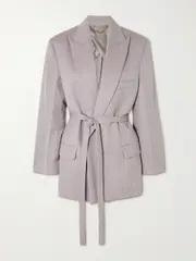 [Victoria Beckham] Victoria Beckham - Belted Textured-wool Blazer - Gray - UK 10 UK 10 Gray