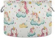 Yoogain Childish Cute unicorns Cloud Stars White storage basket and waterproof laundry hamper with sturdy handle tubs totes 19 gallon for office baby rv