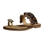 Nevenka Pearls Pineapple Sandals Summer Comfort Clip Toe Flat Slippers-Leopard Print