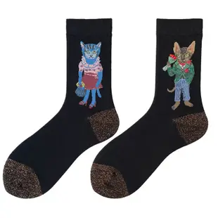 柳惠珠襪子 韓國設計師可愛小貓咪襪子 女AB不對稱中筒襪 松鼠兔子INS個性長襪
