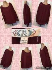 NEW! Pink Rose Blouse Size Large Burnt Auburn Long Sleeves Top Front Buttons NWT