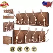 Durable Wall Mounted Coat Rack Set - Rustic Wooden Design, 5 Triple Hooks Each