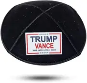 [Judaica Place] Yarmulke Trump Vance 2024 Logo Suede Black Large Size Kippah for Men - 4 Parts Yarmulka Hat Skull Cap Kipa 18cm, Black