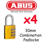 ABUS Combination Padlocks - Resettable 30mm x4 BULK LOT High quality - YELLOW