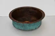 Hammered Rustic Pure Copper Sink Bathroom Vessel Green Patina Exterior A23