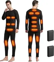 [IMYOGI] Cozy Electric Thermal Underwears Set, 20 Areas Heating Tempreature Adjustable Warm Base Layer Shirt and Pant for Man Women